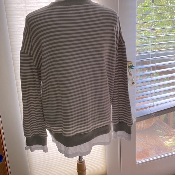 Striped cotton and 1 % spandex sweater top with shirt detail at sleeves and hem. - Picture 4 of 6